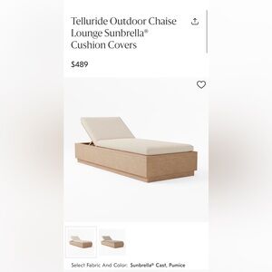 West Elm Telluride Outdoor Chaise Lounge Sunbrella® Cushion Cover NWT